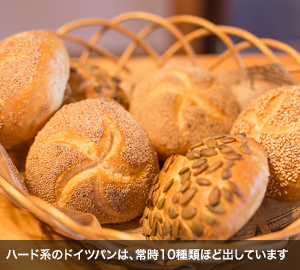 ハード系のドイツパンは、常時10種類ほど出しています。