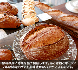 酵母は長い時間を経て熟成します。あとは粉と水、シンプルな材料だけでも風味豊かなパンができるのです。